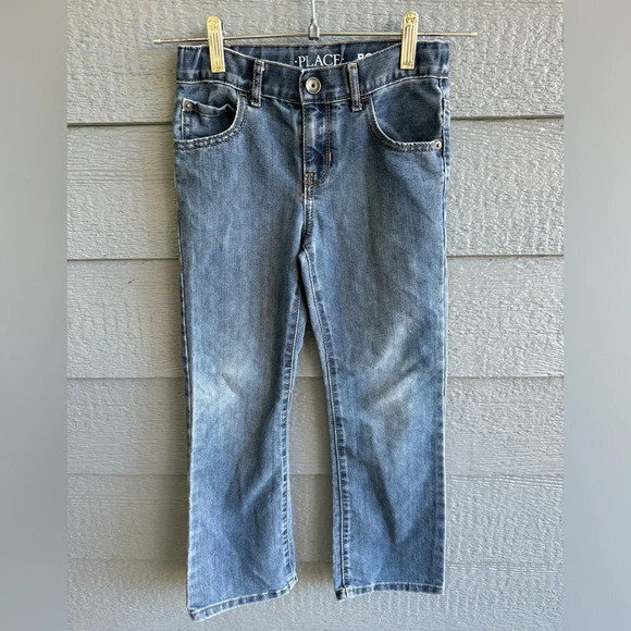 Childrens Place Boys Size 7 Adjustable Waist Boot Cut Denim Blue Jeans Snap - Picture 1 of 8